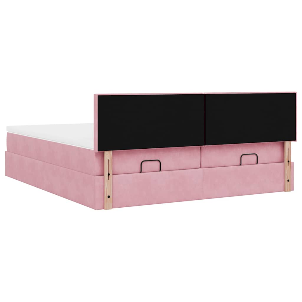 Cadre de lit ottoman avec matelas rose 200x200 cm velours - XIOS
