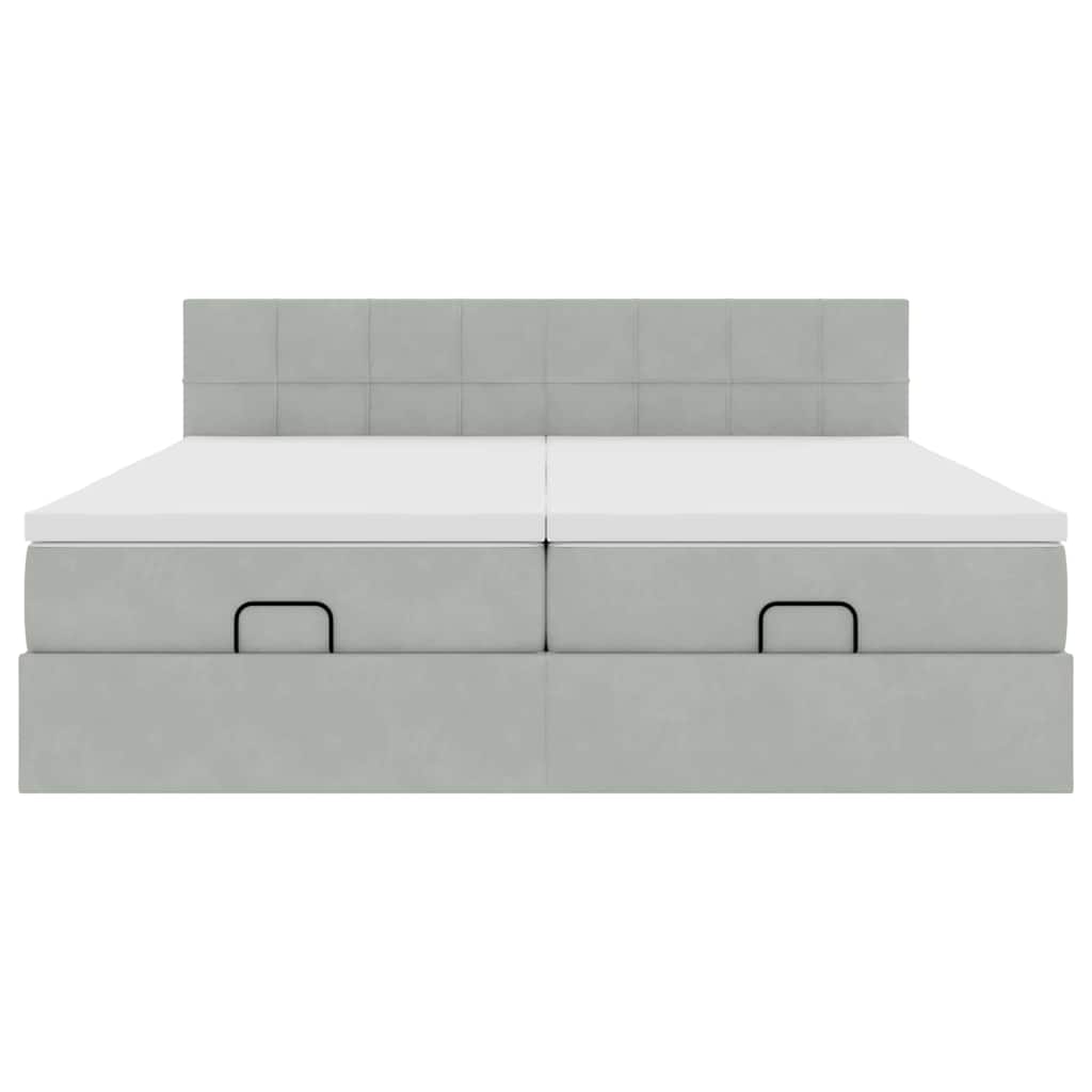 Cadre de lit ottoman et matelas gris clair 160x200cm velours - XIOS