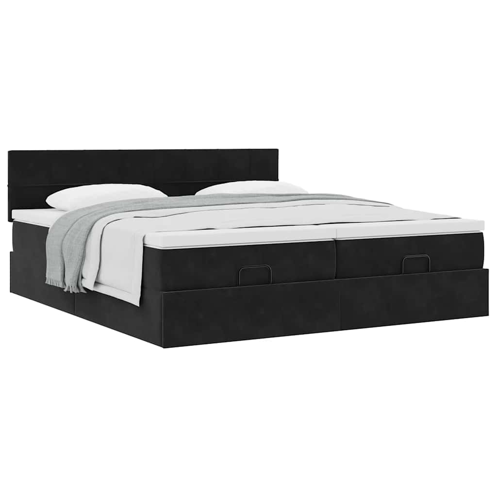 Cadre de lit ottoman avec matelas noir 160x200 cm velours - XIOS