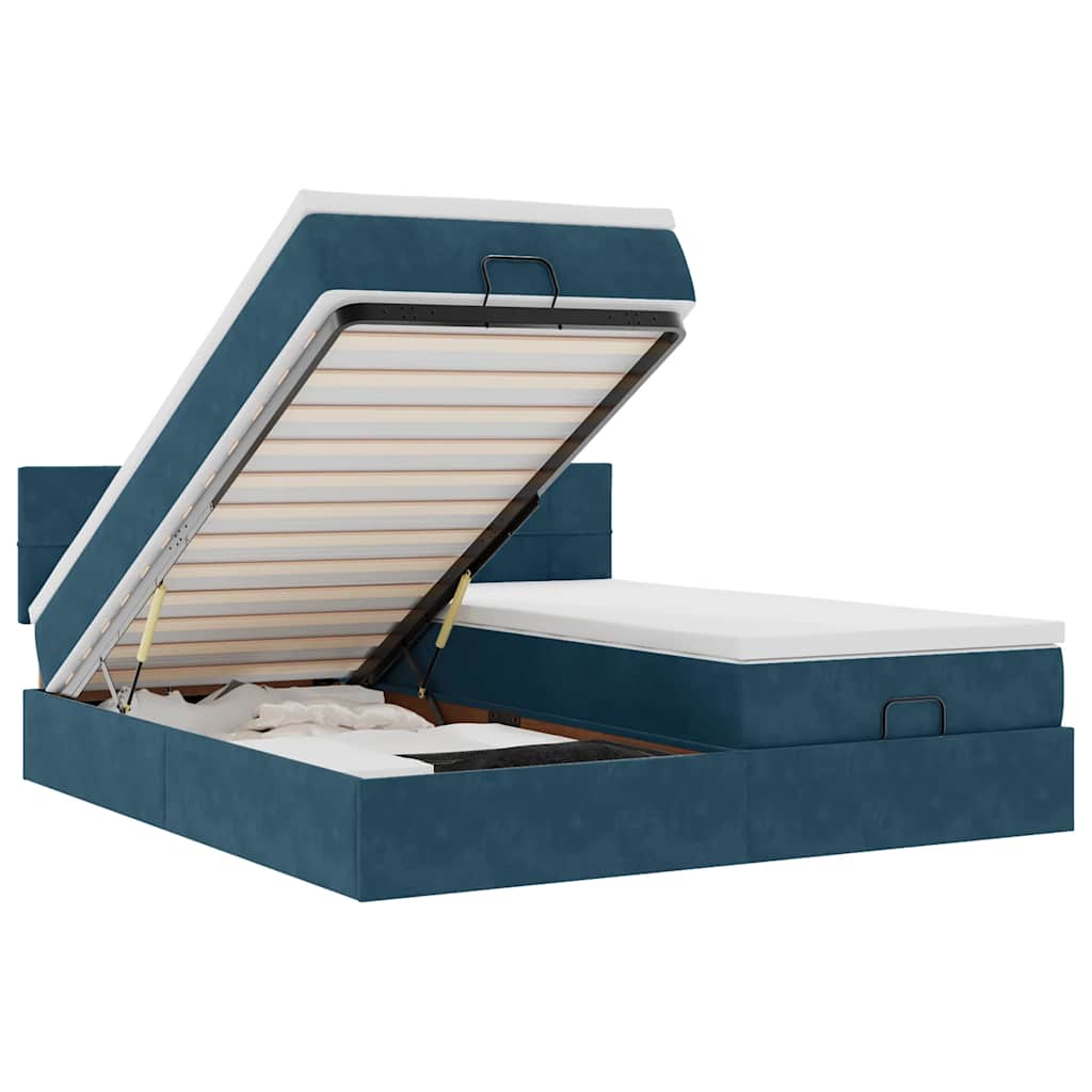 Cadre de lit ottoman avec matelas bleu foncé 160x200 cm velours - XIOS