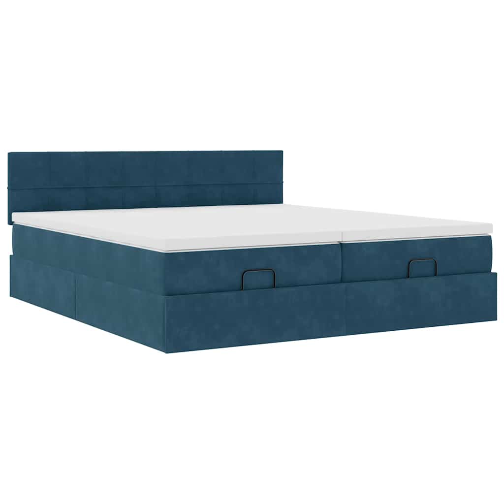 Cadre de lit ottoman avec matelas bleu foncé 160x200 cm velours - XIOS
