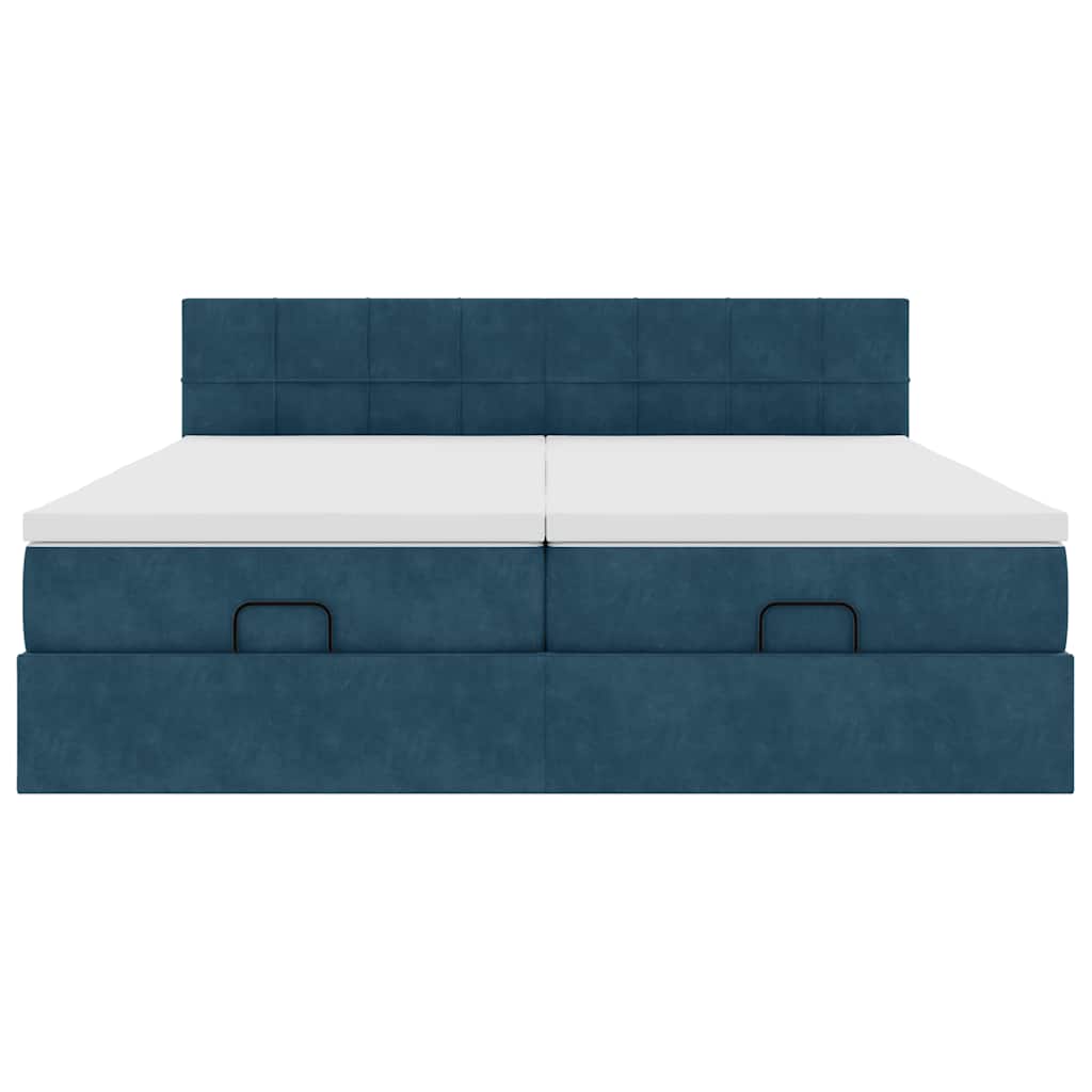 Cadre de lit ottoman avec matelas bleu foncé 160x200 cm velours - XIOS