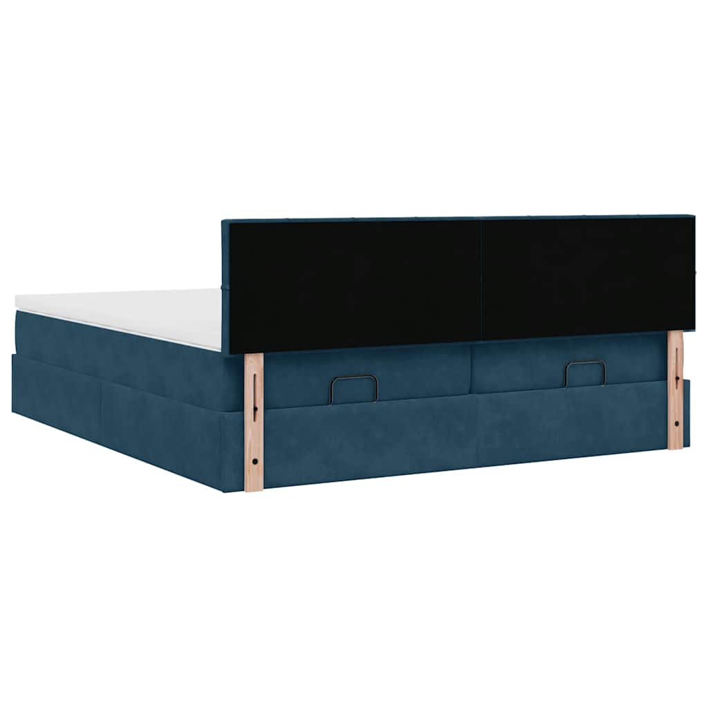 Cadre de lit ottoman avec matelas bleu foncé 160x200 cm velours - XIOS