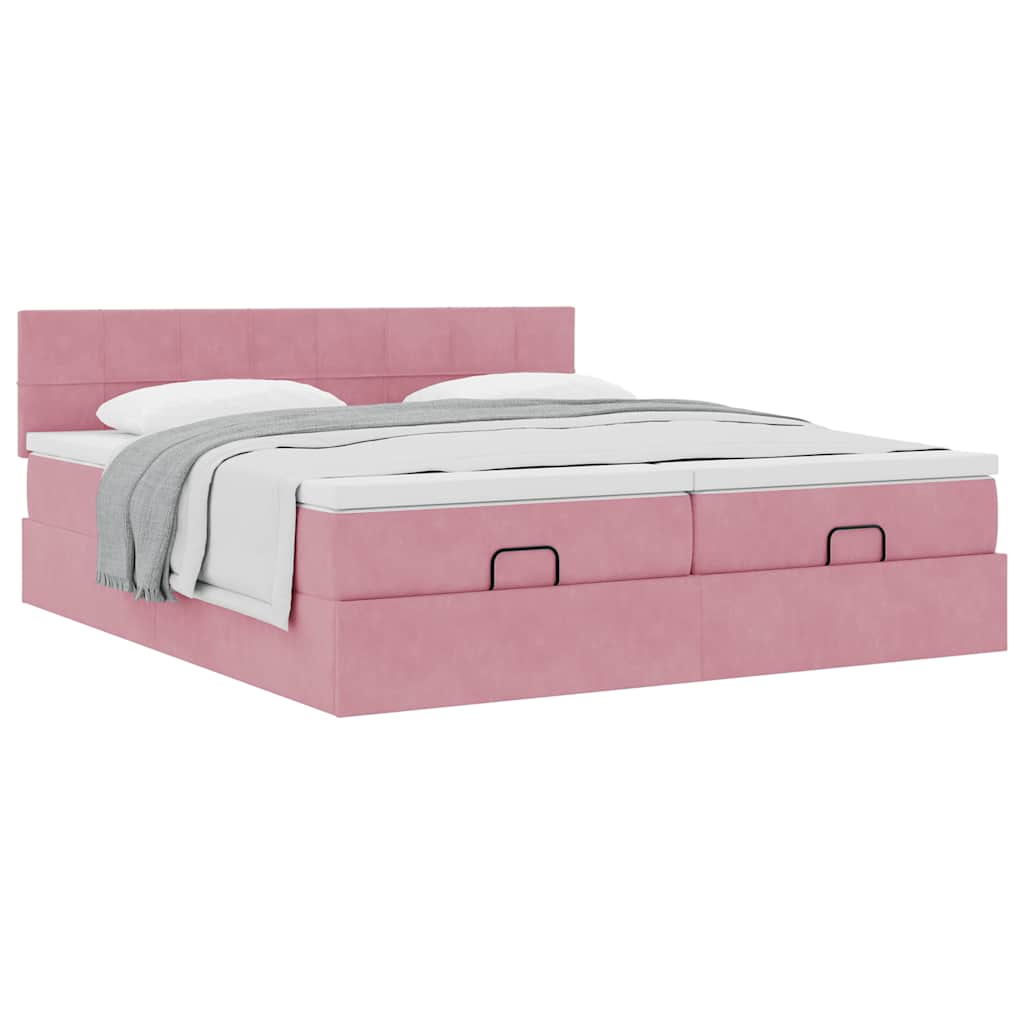 Cadre de lit ottoman avec matelas rose 160x200 cm velours - XIOS