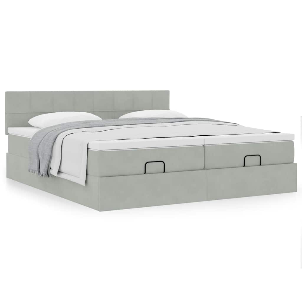 Cadre de lit ottoman et matelas gris clair 180x200cm velours - XIOS