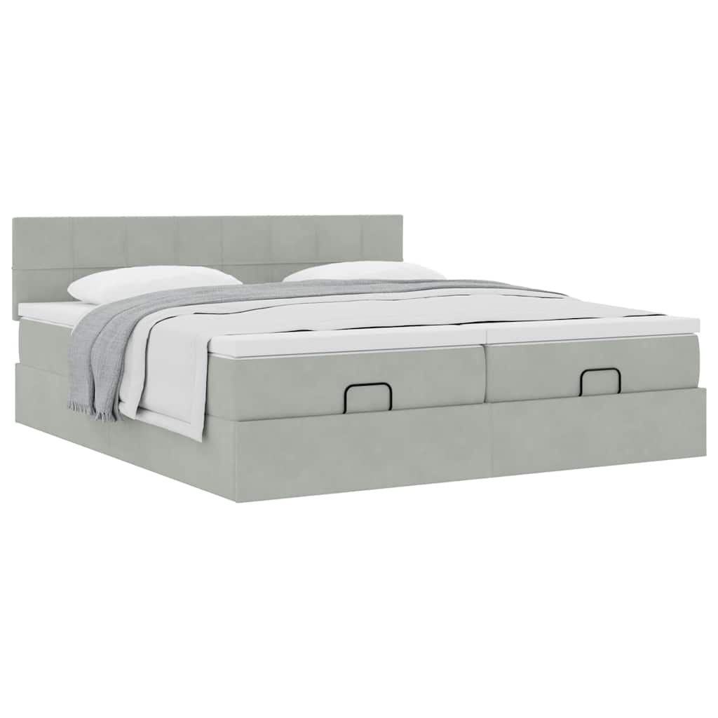 Cadre de lit ottoman et matelas gris clair 180x200cm velours - XIOS