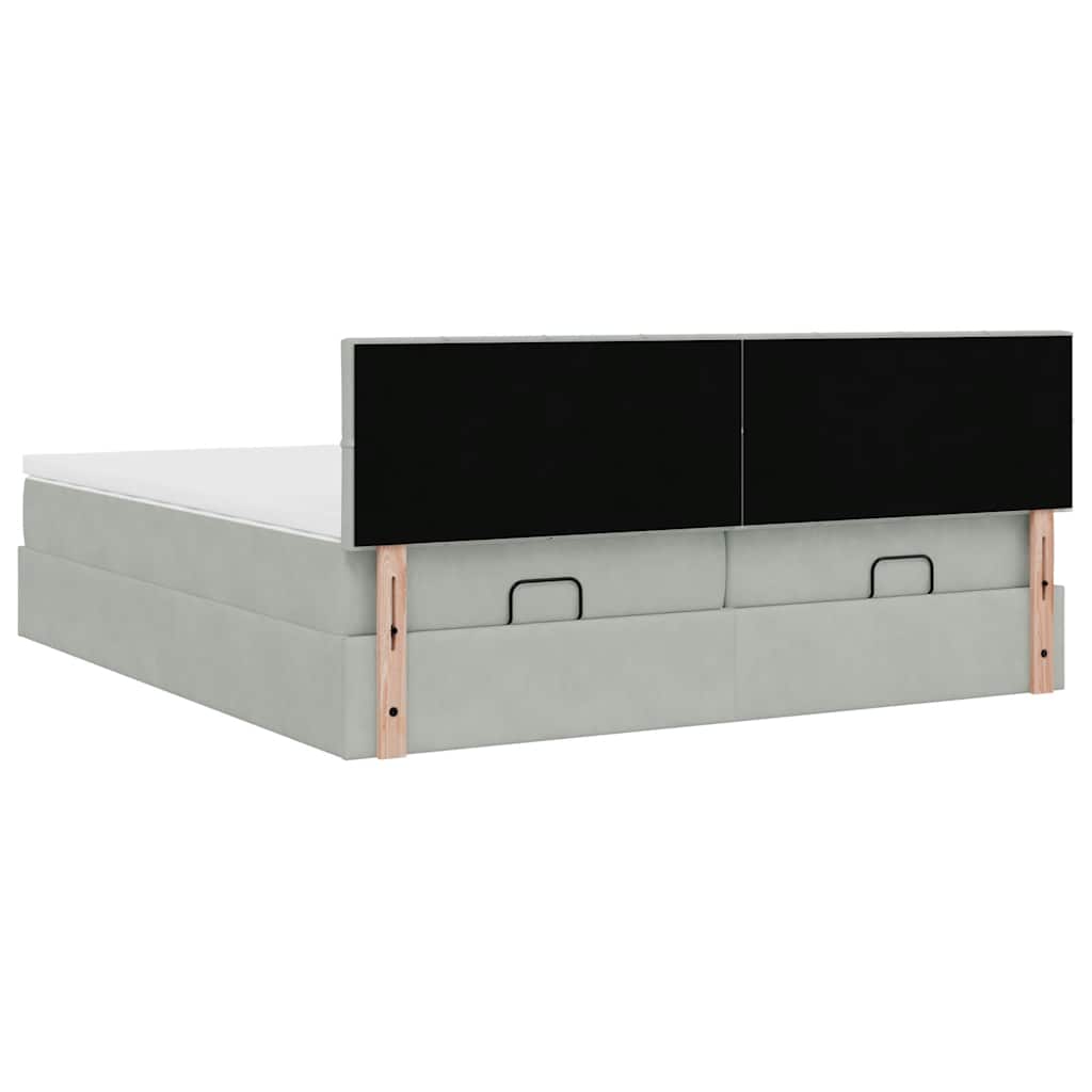 Cadre de lit ottoman et matelas gris clair 180x200cm velours - XIOS