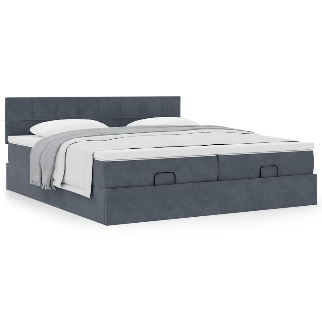 Cadre de lit ottoman avec matelas gris foncé 180x200cm velours - XIOS