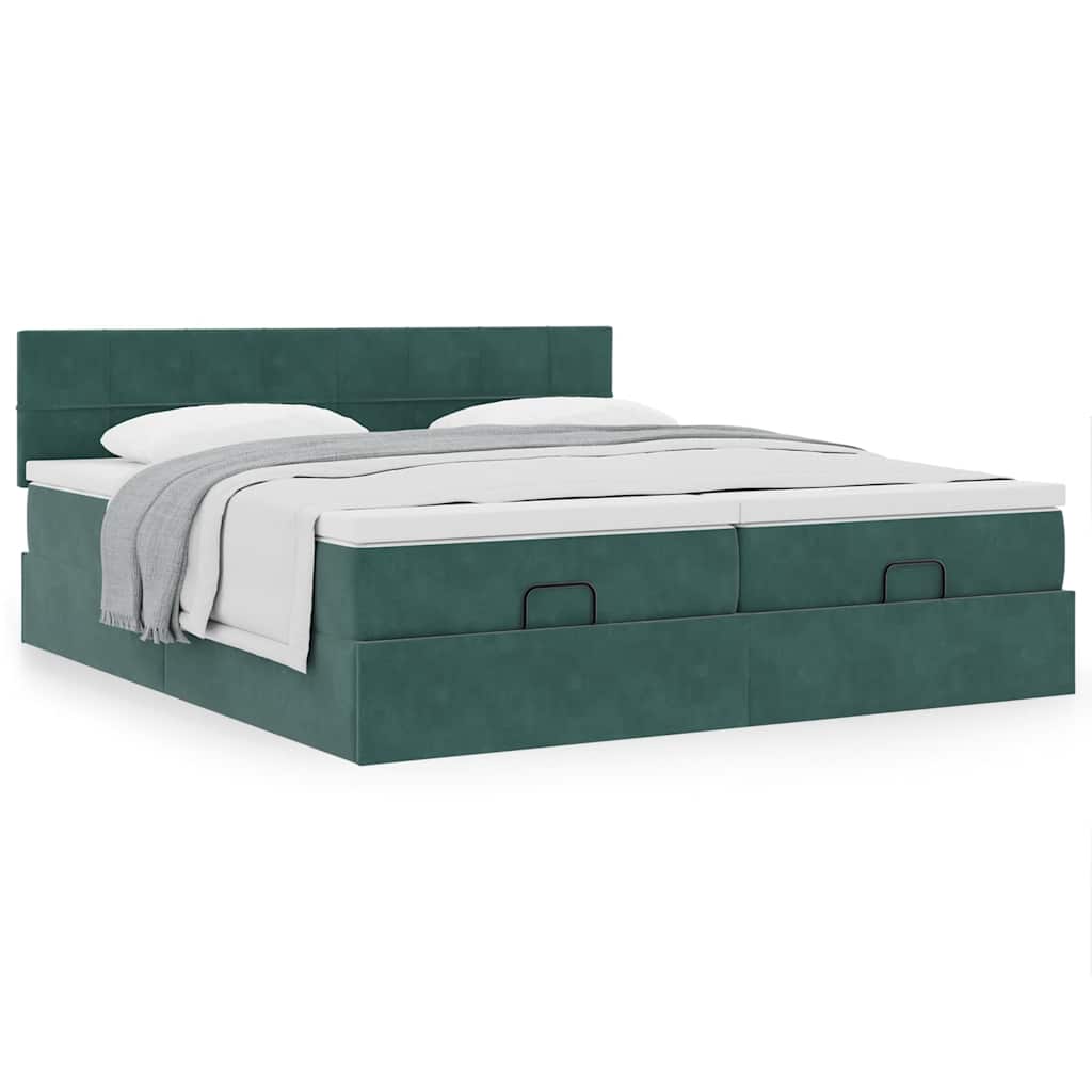 Cadre de lit ottoman avec matelas vert foncé 180x200cm velours - XIOS