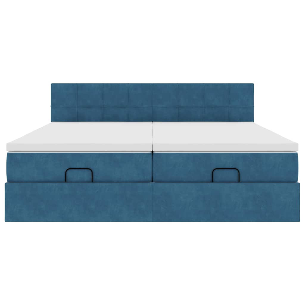 Cadre de lit ottoman avec matelas bleu foncé 180x200 cm velours - XIOS