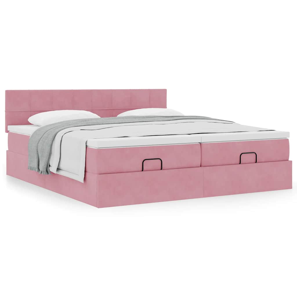 Cadre de lit ottoman avec matelas rose 180x200 cm velours - XIOS