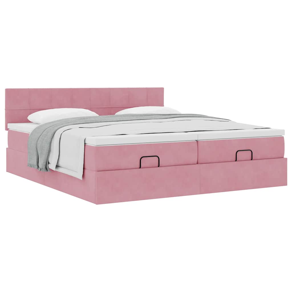 Cadre de lit ottoman avec matelas rose 180x200 cm velours - XIOS