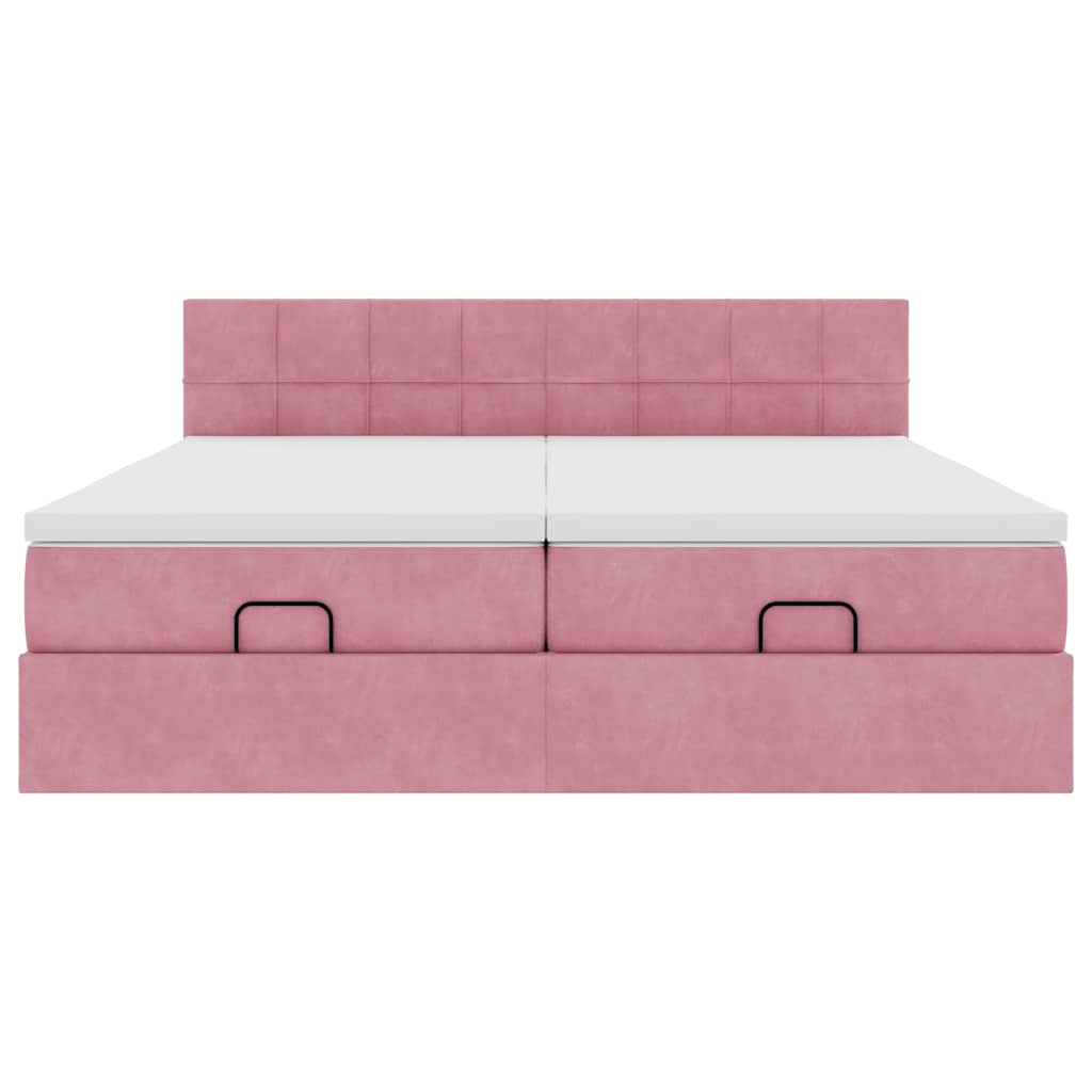 Cadre de lit ottoman avec matelas rose 180x200 cm velours - XIOS