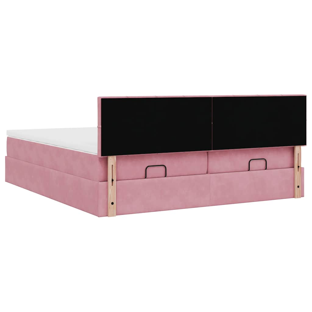 Cadre de lit ottoman avec matelas rose 180x200 cm velours - XIOS