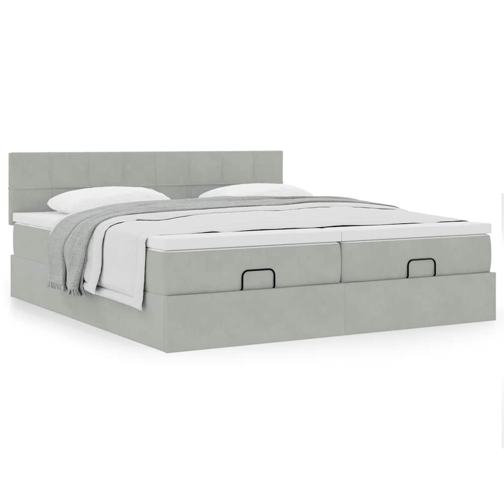 Cadre de lit ottoman avec matelas gris clair 200x200 cm velours - XIOS