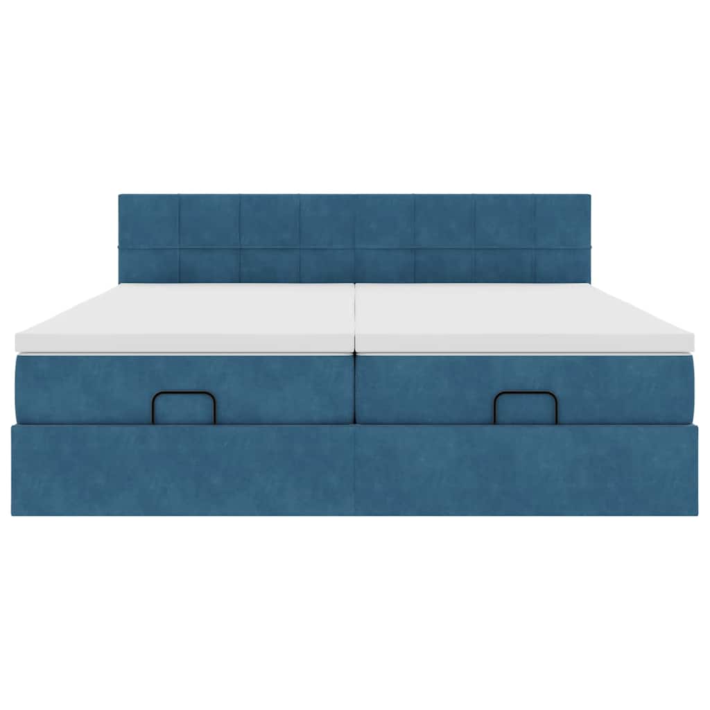 Cadre de lit ottoman avec matelas bleu foncé 200x200 cm velours - XIOS