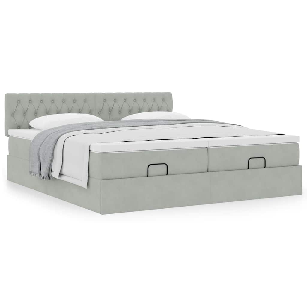 Cadre de lit ottoman et matelas gris clair 160x200cm velours - XIOS