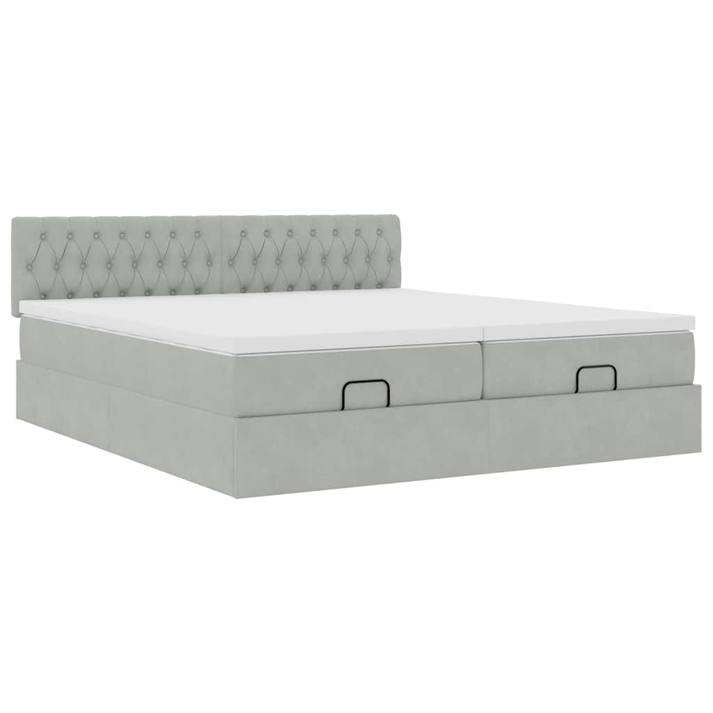 Cadre de lit ottoman et matelas gris clair 160x200cm velours - XIOS