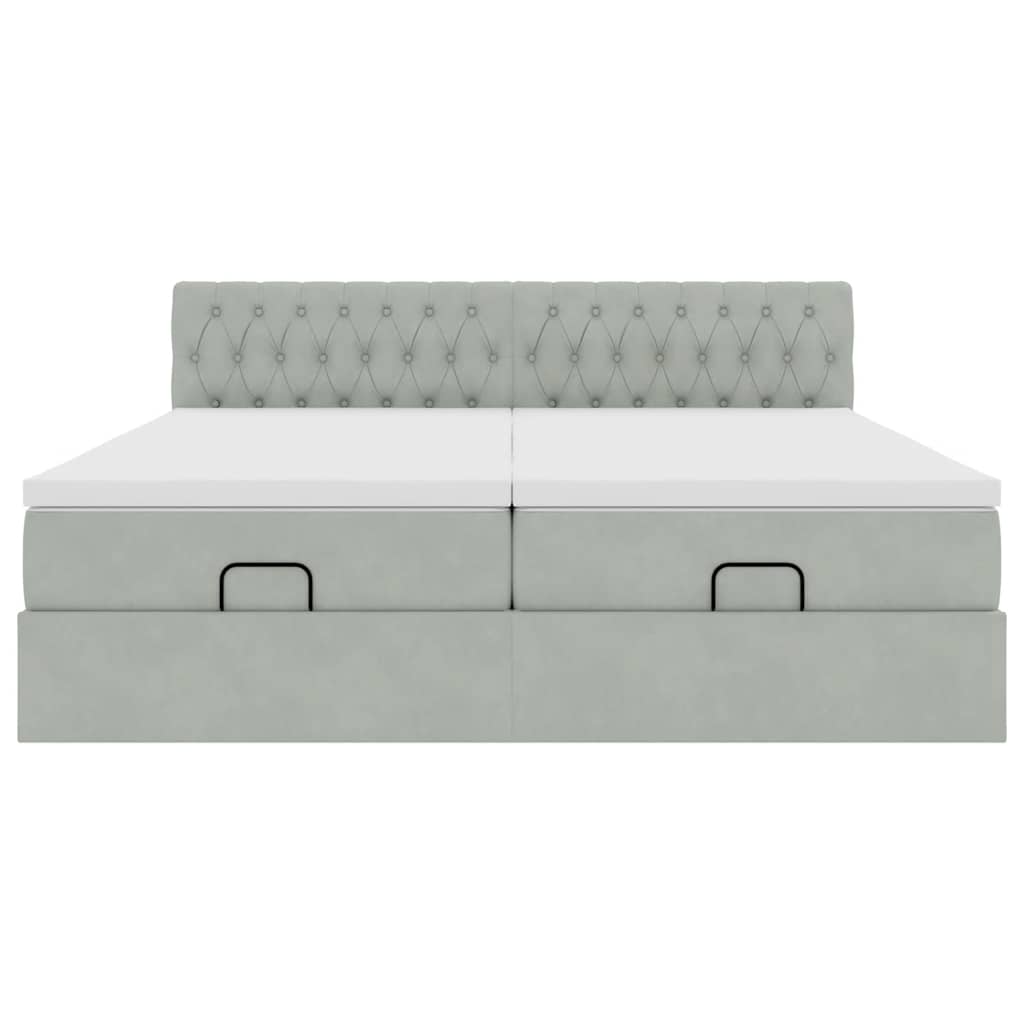 Cadre de lit ottoman et matelas gris clair 160x200cm velours - XIOS