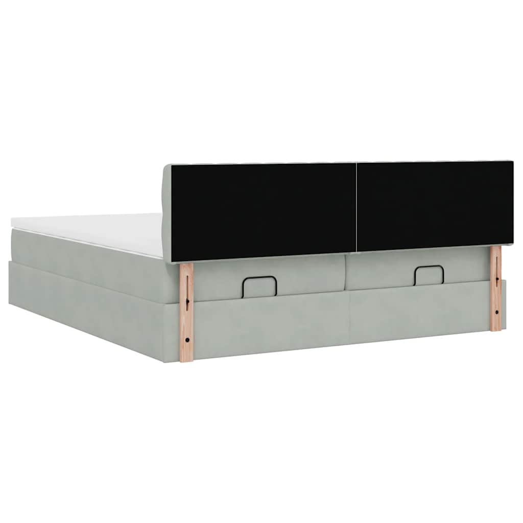 Cadre de lit ottoman et matelas gris clair 160x200cm velours - XIOS