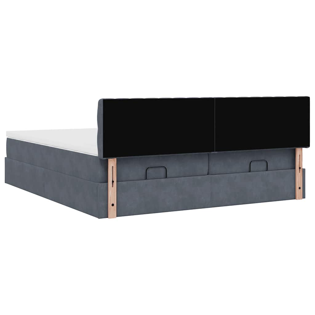 Cadre de lit ottoman avec matelas gris foncé 160x200cm velours - XIOS