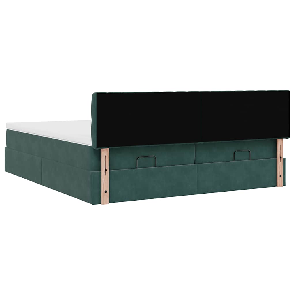 Cadre de lit ottoman avec matelas vert foncé 160x200 cm velours - XIOS