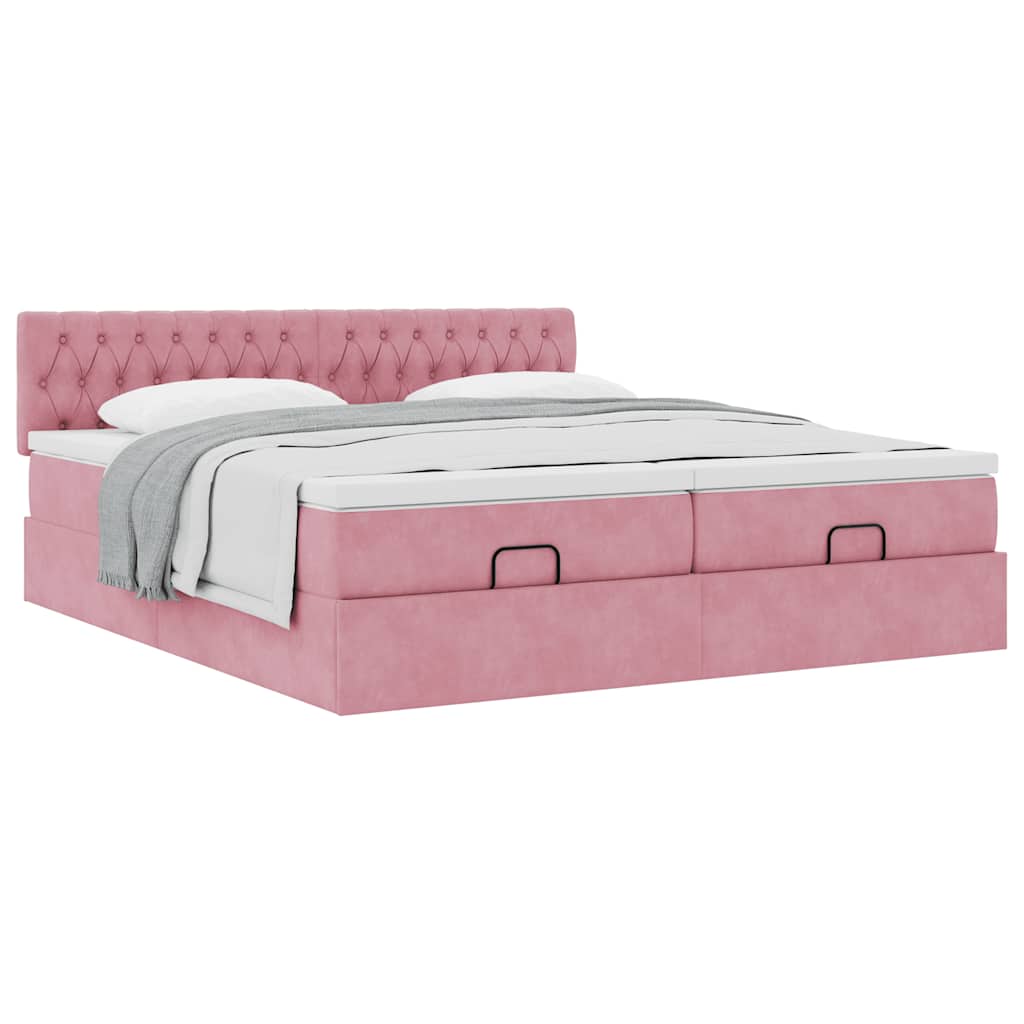 Cadre de lit ottoman avec matelas rose 160x200 cm velours - XIOS