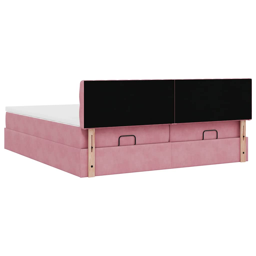 Cadre de lit ottoman avec matelas rose 160x200 cm velours - XIOS