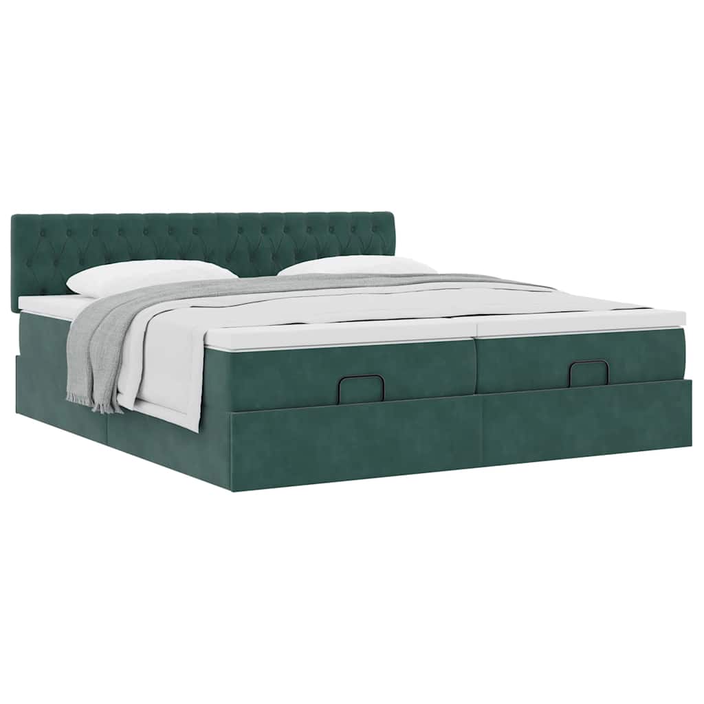 Cadre de lit ottoman avec matelas vert foncé 180x200cm velours - XIOS