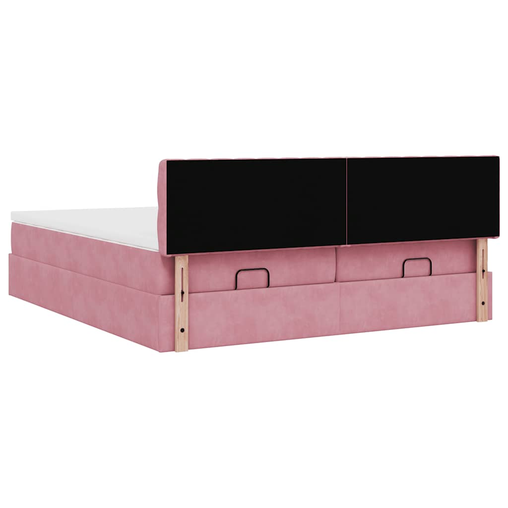 Cadre de lit ottoman avec matelas rose 180x200 cm velours - XIOS