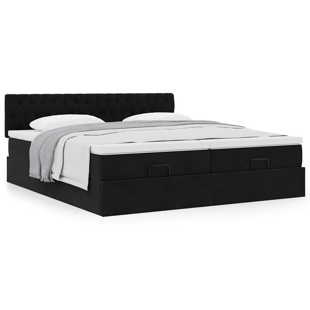 Cadre de lit ottoman avec matelas noir 200x200cm velours - XIOS