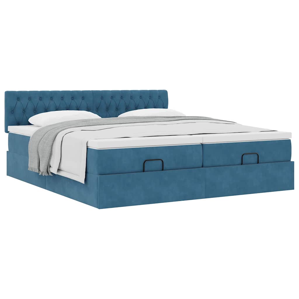 Cadre de lit ottoman avec matelas bleu foncé 200x200 cm velours - XIOS