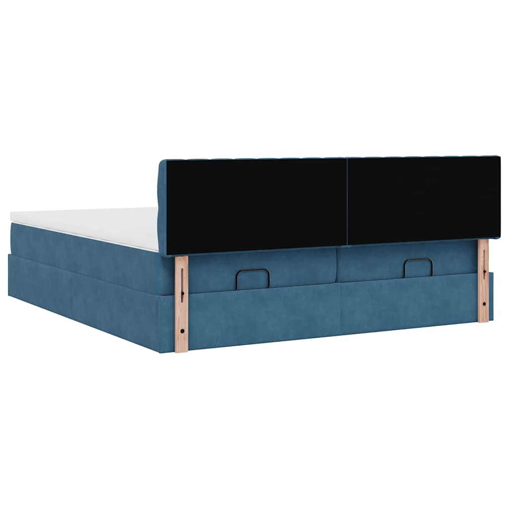 Cadre de lit ottoman avec matelas bleu foncé 200x200 cm velours - XIOS