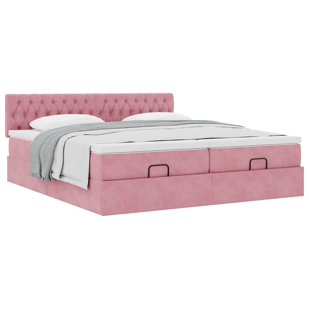 Cadre de lit ottoman avec matelas rose 200x200 cm velours - XIOS