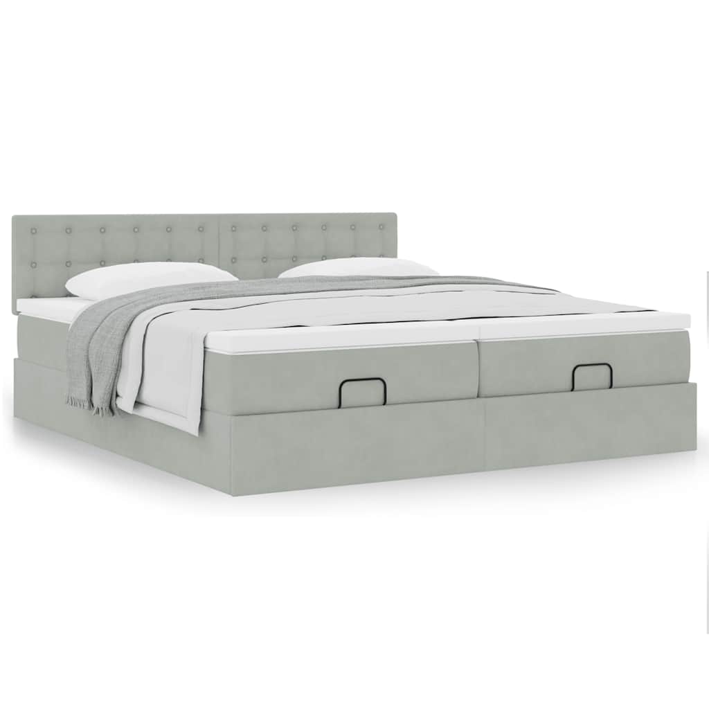 Cadre de lit ottoman et matelas gris clair 160x200cm velours - XIOS