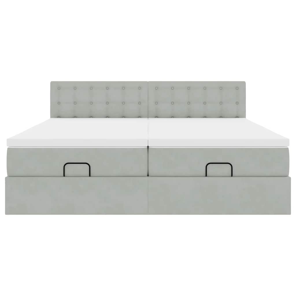 Cadre de lit ottoman et matelas gris clair 160x200cm velours - XIOS