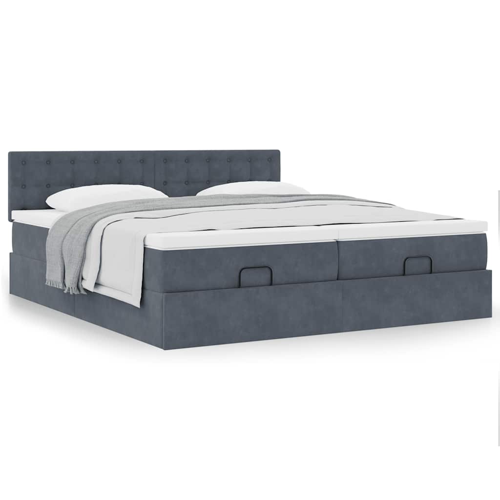 Cadre de lit ottoman avec matelas gris foncé 160x200cm velours - XIOS