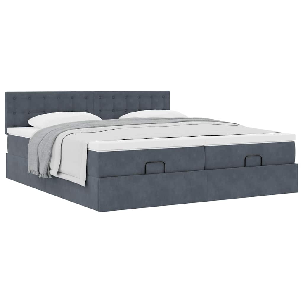 Cadre de lit ottoman avec matelas gris foncé 160x200cm velours - XIOS