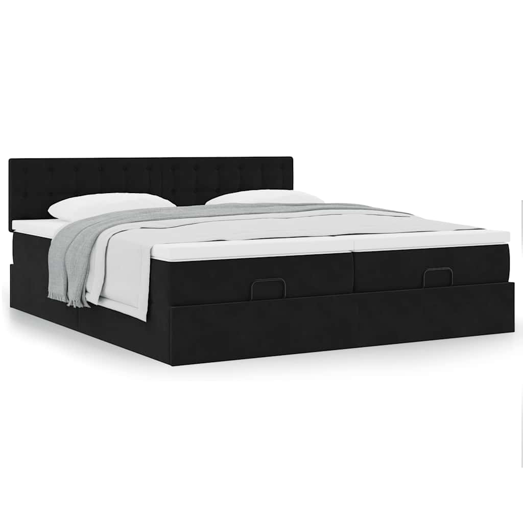 Cadre de lit ottoman avec matelas noir 160x200 cm velours - XIOS