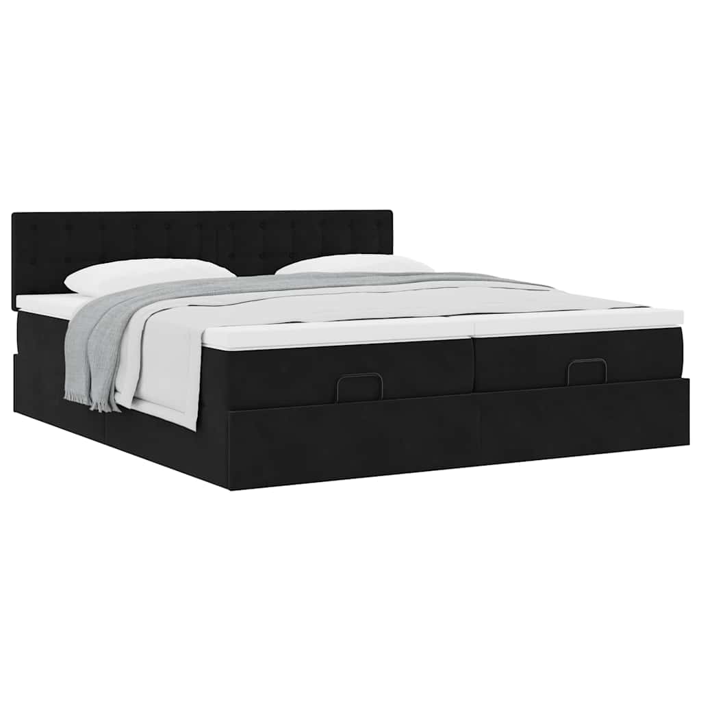 Cadre de lit ottoman avec matelas noir 160x200 cm velours - XIOS