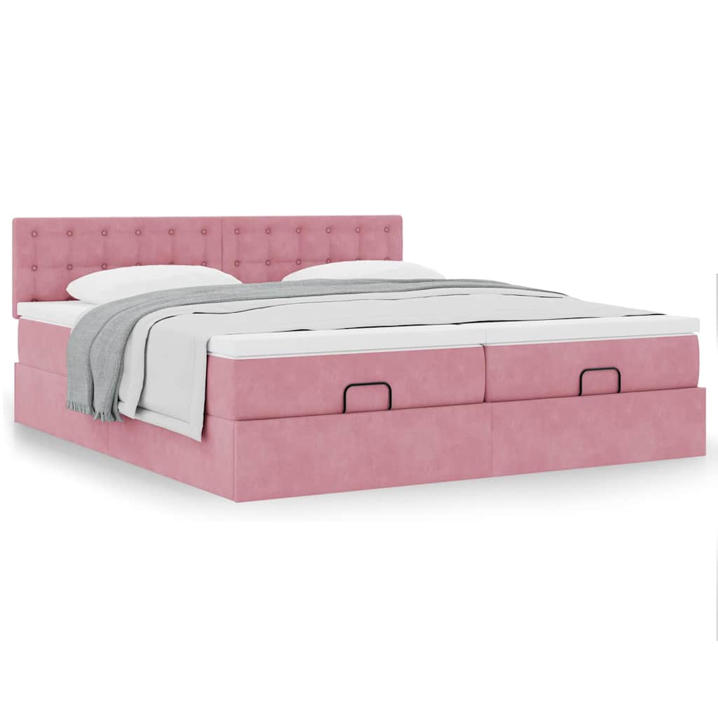 Cadre de lit ottoman avec matelas rose 160x200 cm velours - XIOS