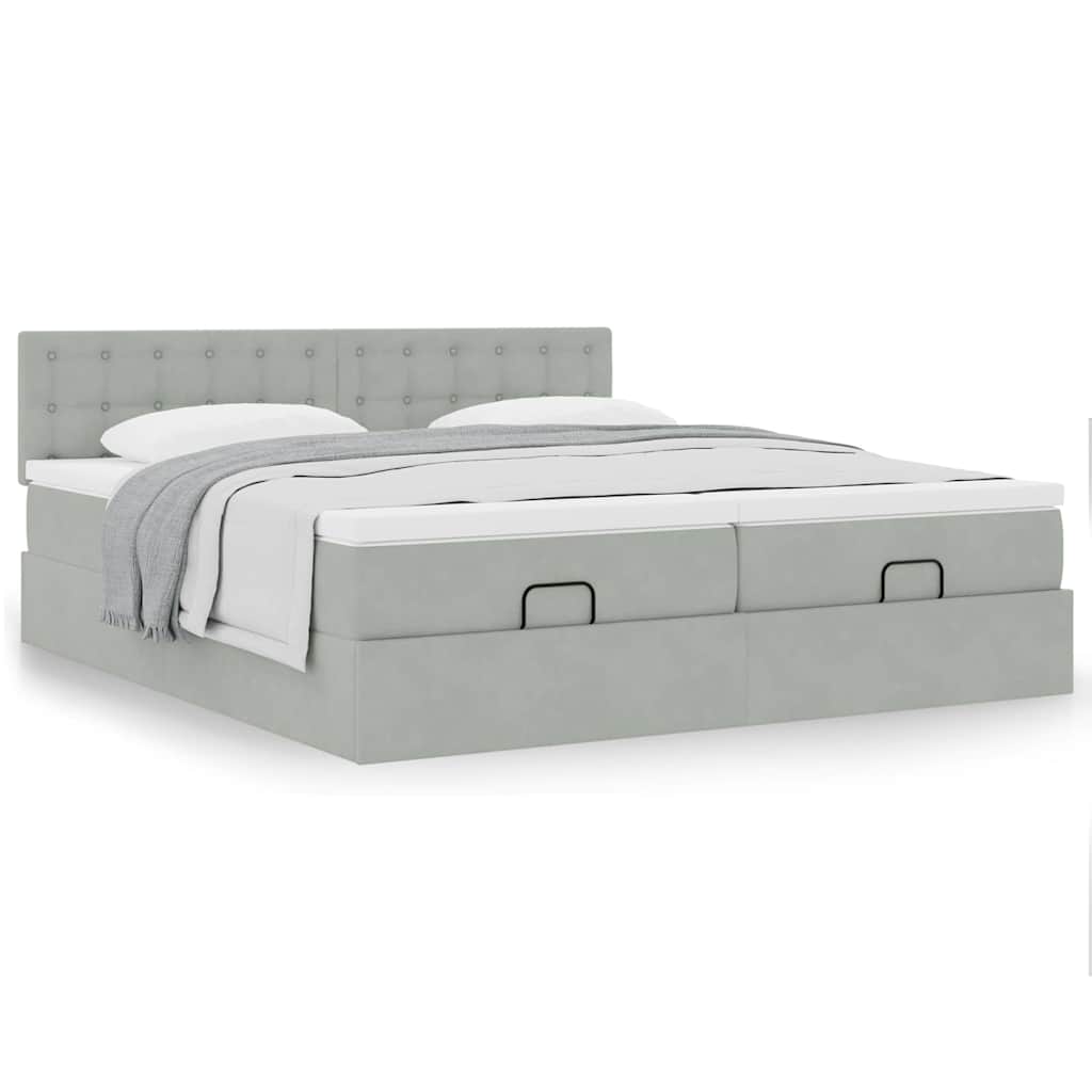 Cadre de lit ottoman et matelas gris clair 180x200cm velours - XIOS
