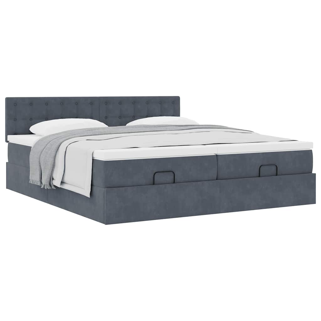 Cadre de lit ottoman avec matelas gris foncé 180x200cm velours - XIOS