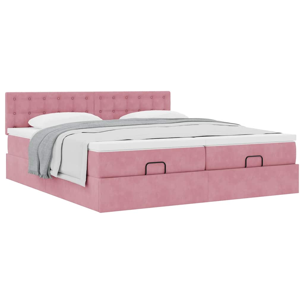Cadre de lit ottoman avec matelas rose 180x200 cm velours - XIOS