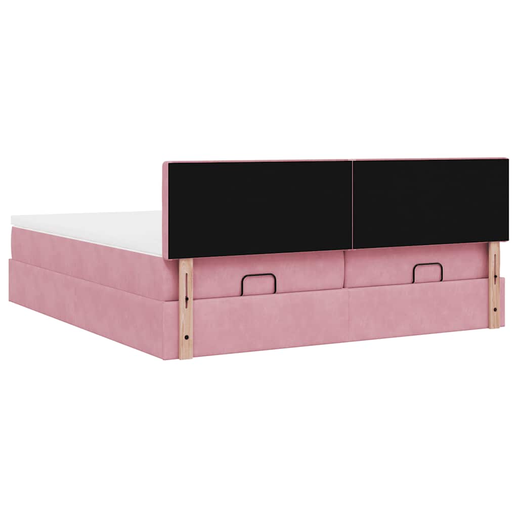 Cadre de lit ottoman avec matelas rose 180x200 cm velours - XIOS