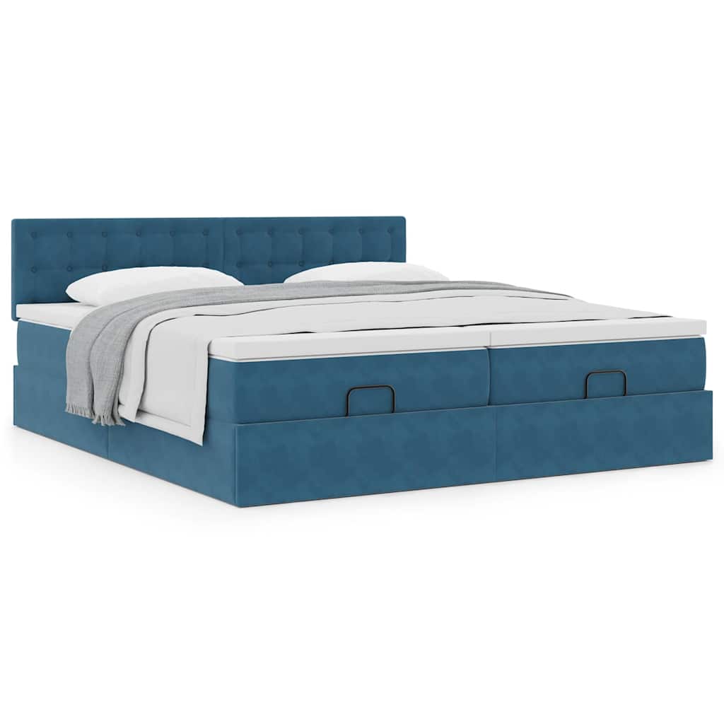 Cadre de lit ottoman avec matelas bleu foncé 200x200 cm velours - XIOS