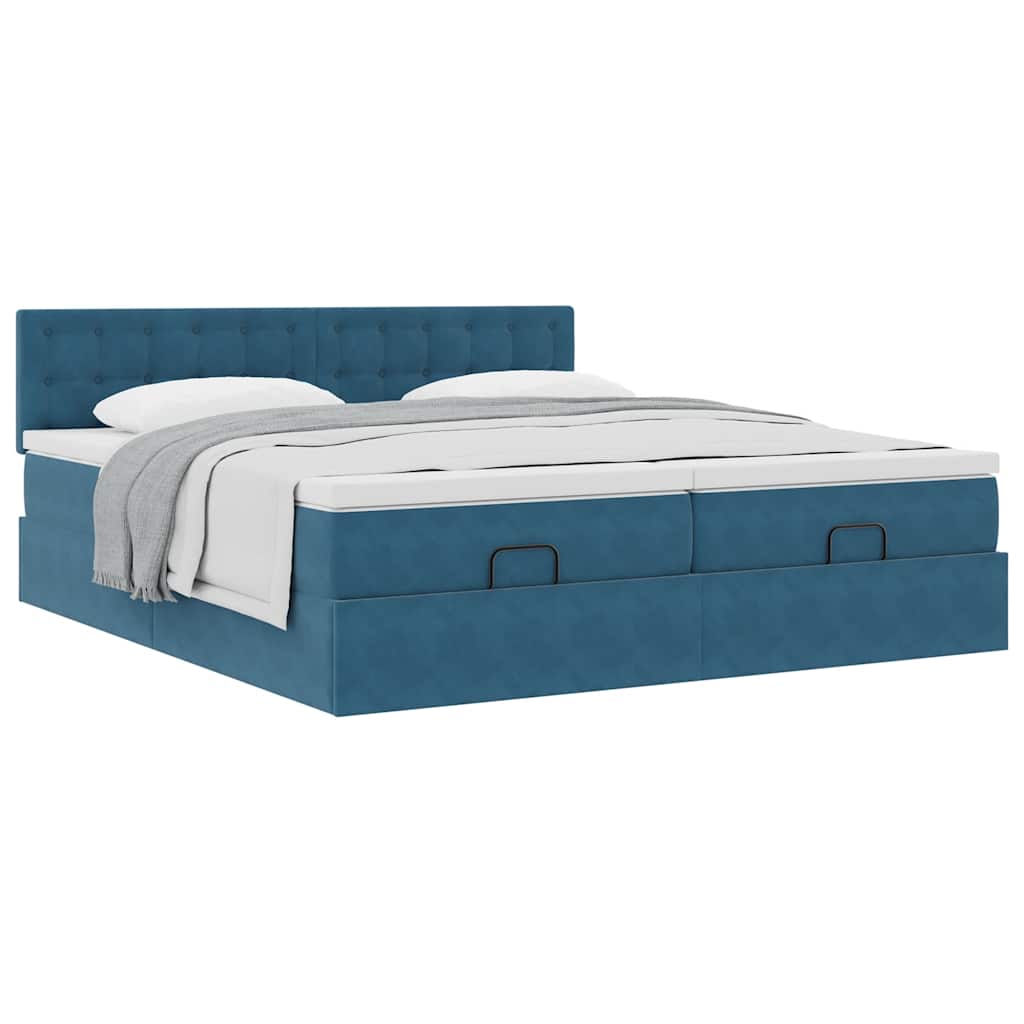Cadre de lit ottoman avec matelas bleu foncé 200x200 cm velours - XIOS