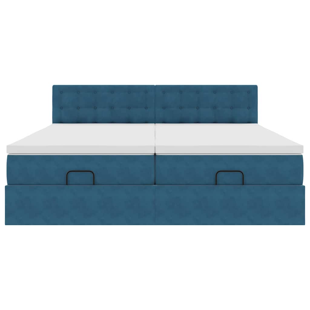 Cadre de lit ottoman avec matelas bleu foncé 200x200 cm velours - XIOS