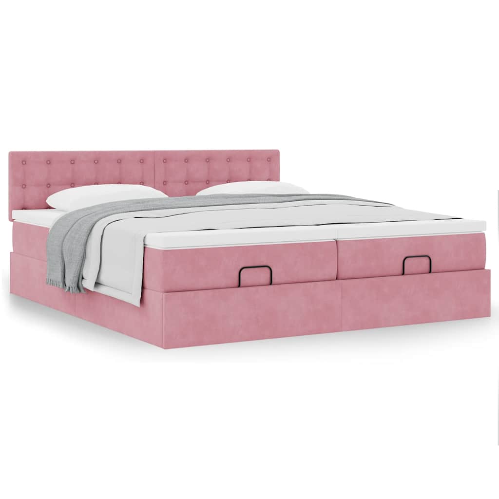 Cadre de lit ottoman avec matelas rose 200x200 cm velours - XIOS