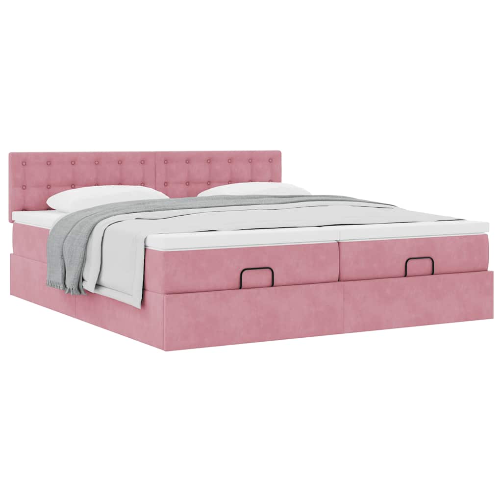Cadre de lit ottoman avec matelas rose 200x200 cm velours - XIOS